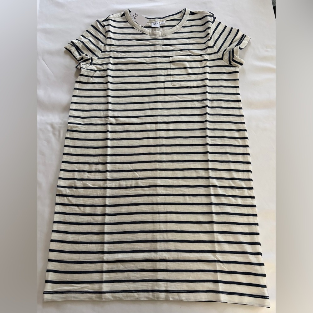 GAP Striped T Shirt Dress Black White Casual Summer Pocket NWT